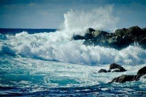 beach, Sea, Rock, Waves