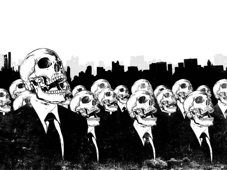 skull, Grunge, Artwork, Alex Cherry, Suits, Skyline HD Wallpaper Desktop Background