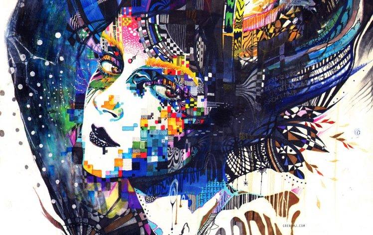 colorful, Women, Minjae Lee, Face, Painting, Mosaic, Surreal, Artwork HD Wallpaper Desktop Background