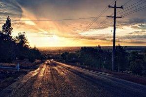 road, Trees, Asphalt, Sunset, Clouds, Photo Manipulation, HDR