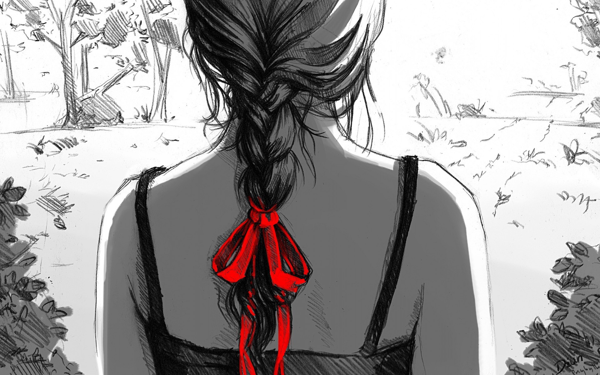 drawing, Women, Red, Selective Coloring Wallpaper