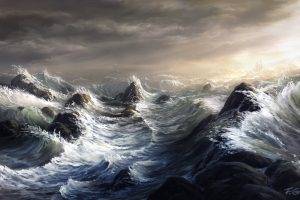 artwork, Waves, Sea, Storm