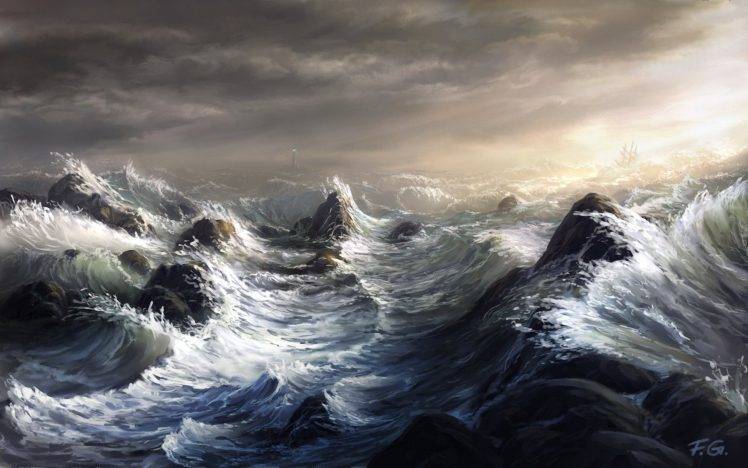 artwork, Waves, Sea, Storm HD Wallpaper Desktop Background