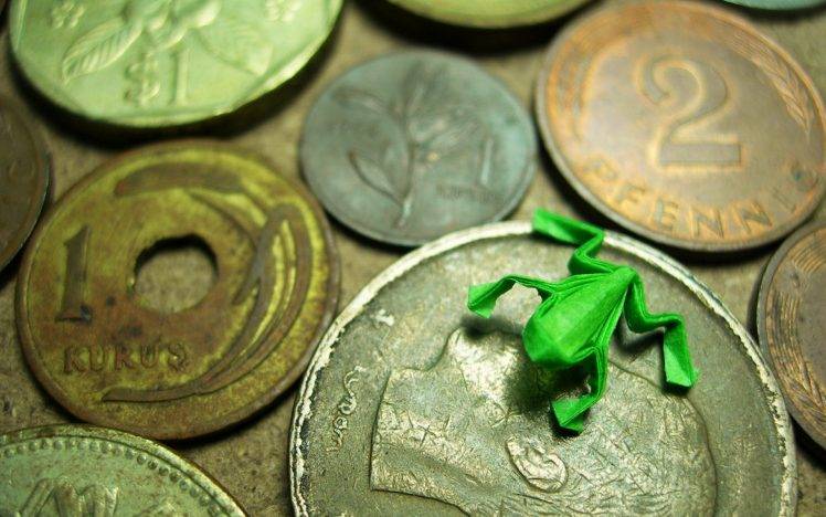 origami, Frog, Coins HD Wallpaper Desktop Background