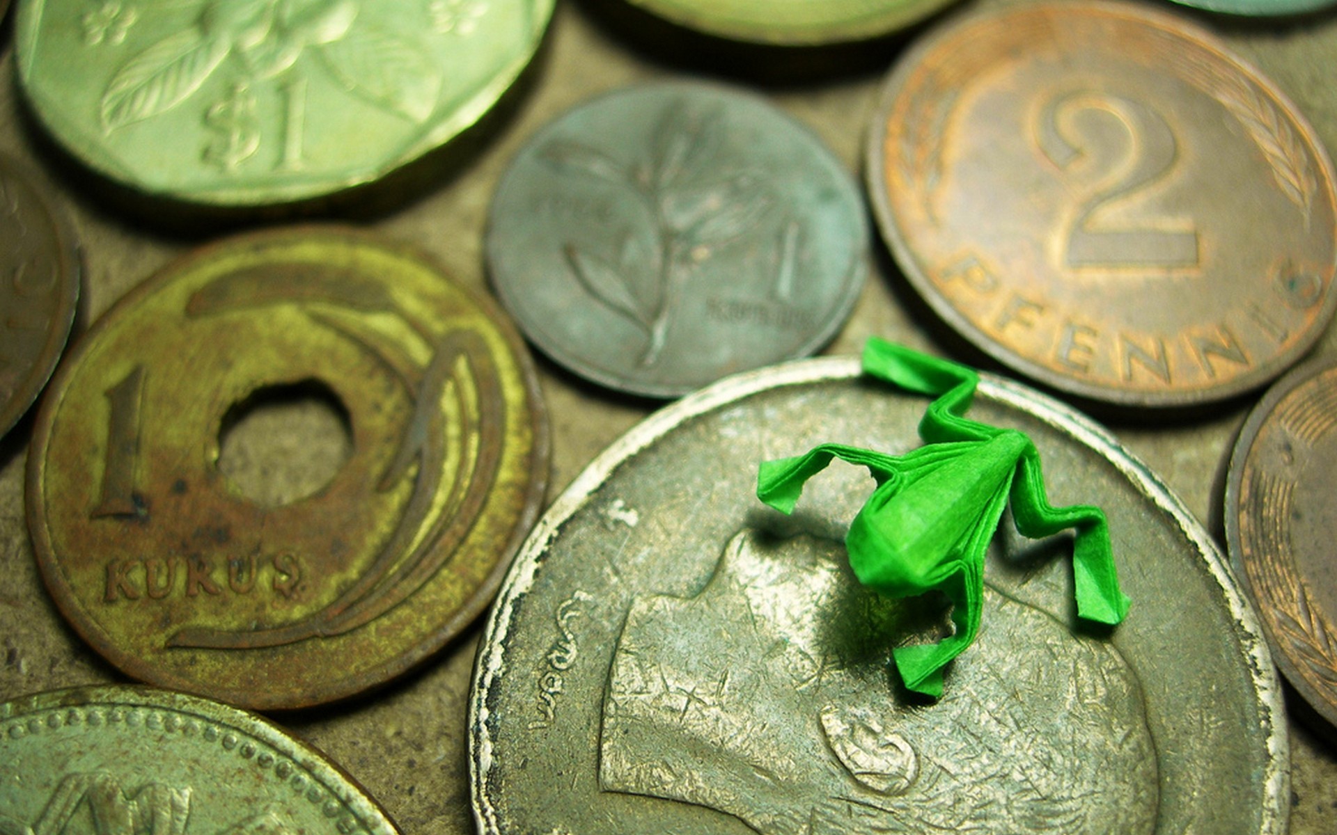 origami, Frog, Coins Wallpaper