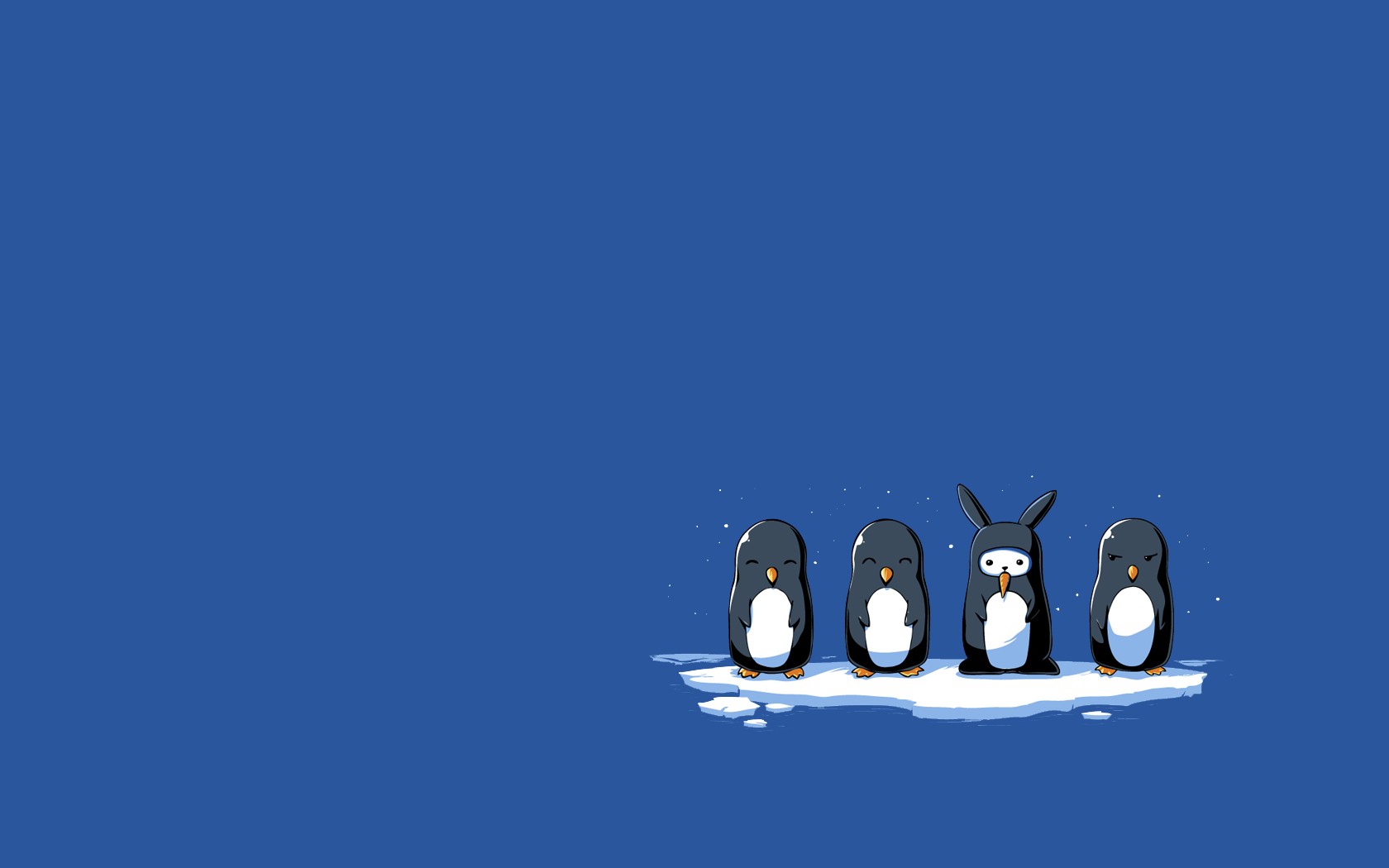 simple, Minimalism, Penguins, Rabbits, Ice, Blue Wallpaper