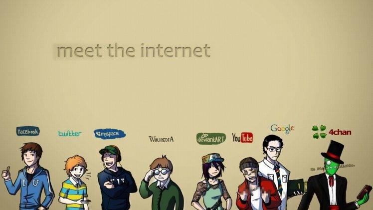 artwork, Twitter, Facebook, MySpace, Wikipedia, DeviantArt, YouTube, Google, 4chan HD Wallpaper Desktop Background