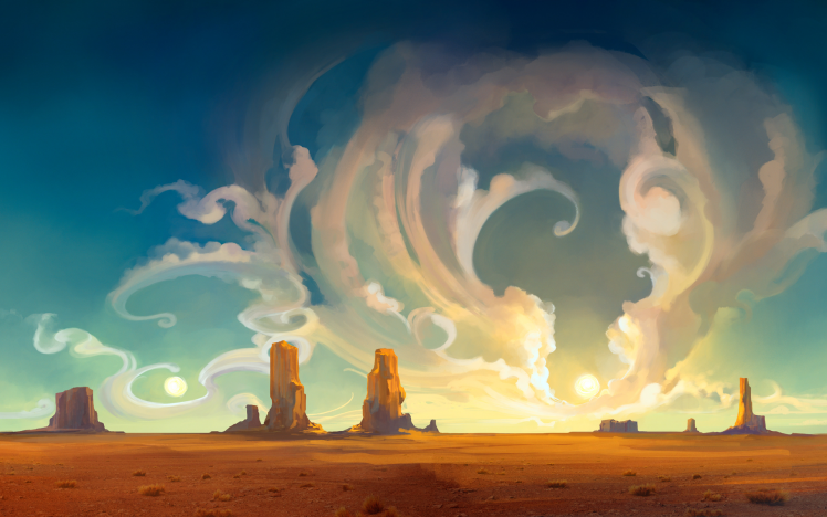 artwork, Desert, Clouds, Sun HD Wallpaper Desktop Background