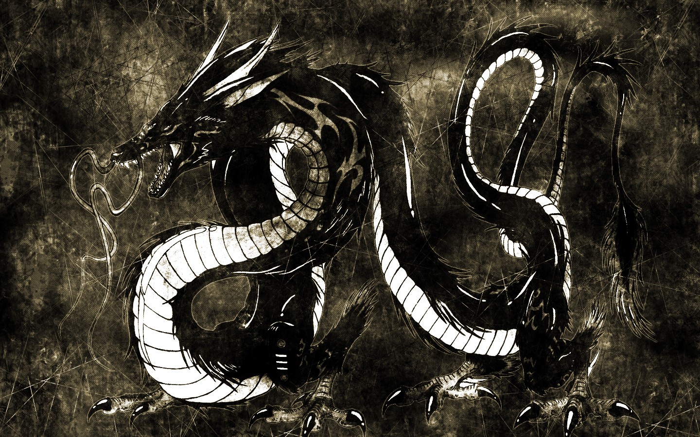 dragon, Black, White Wallpaper