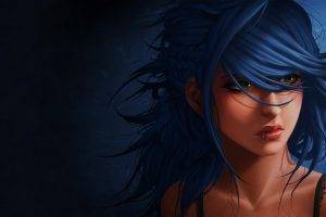 artwork, Blue Hair, Green Eyes, Women, Piercing