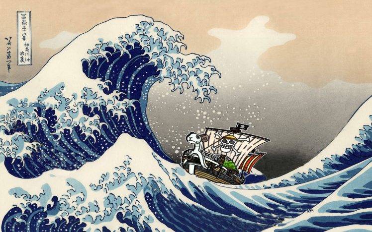 One Piece, Monkey D. Luffy, Hokusai, Waves, The Great Wave Off Kanagawa HD Wallpaper Desktop Background