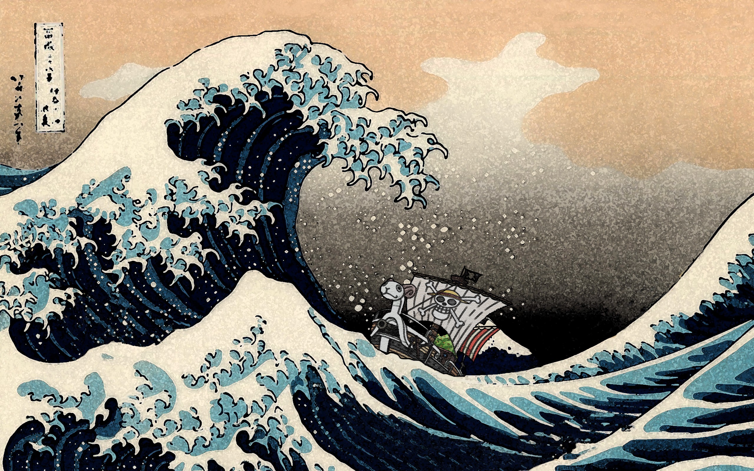 One Piece, Monkey D. Luffy, Hokusai, Waves, The Great Wave Off Kanagawa Wallpaper