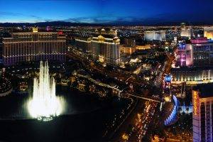 Las Vegas, Cityscape, Lights, Fountain, Hotels, Traffic