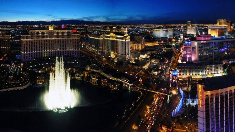 Las Vegas, Cityscape, Lights, Fountain, Hotels, Traffic HD Wallpaper Desktop Background