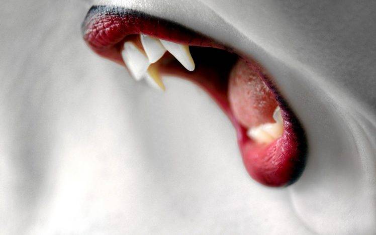 mouths, Vampires, Selective Coloring, Red Lipstick HD Wallpaper Desktop Background