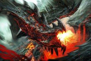dragon, Fire, Rock