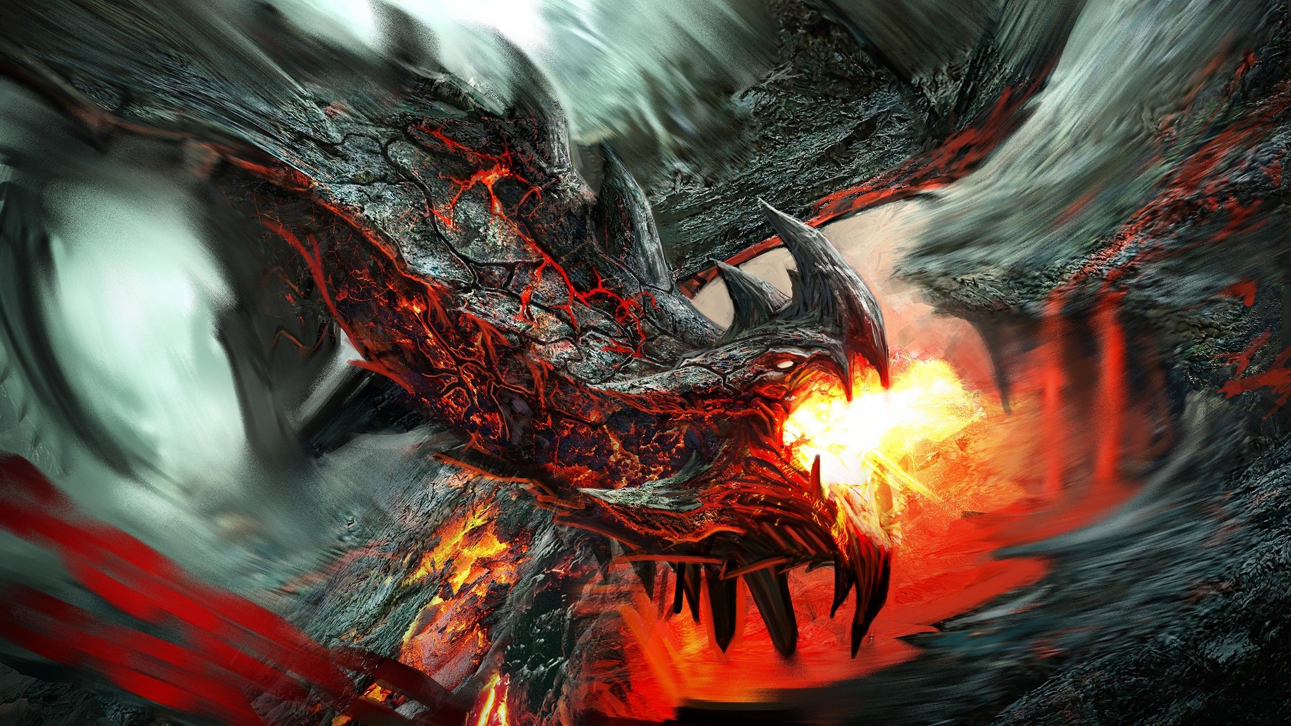 dragon, Fire, Rock Wallpaper