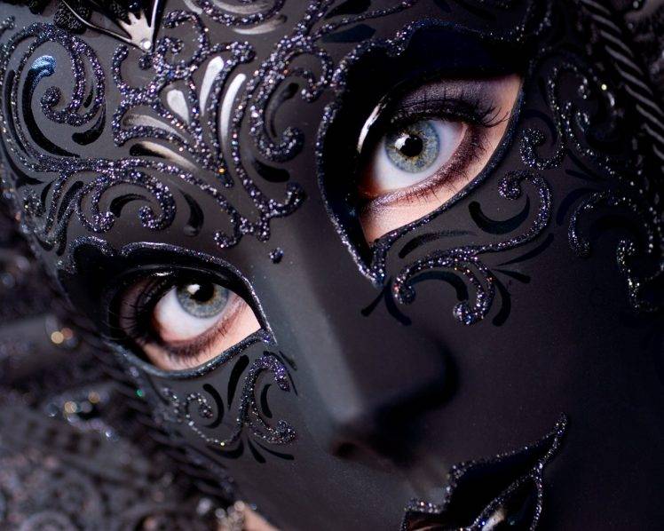 blue Eyes, Black, Venetian Masks HD Wallpaper Desktop Background