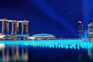 building, Marina Bay, Lights, Glowing