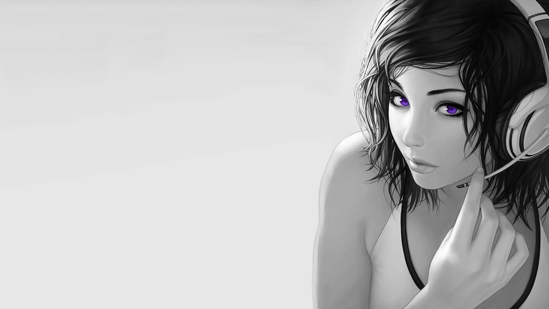 selective Coloring, Headsets, Purple Eyes, Simple Background, Animation Wallpaper