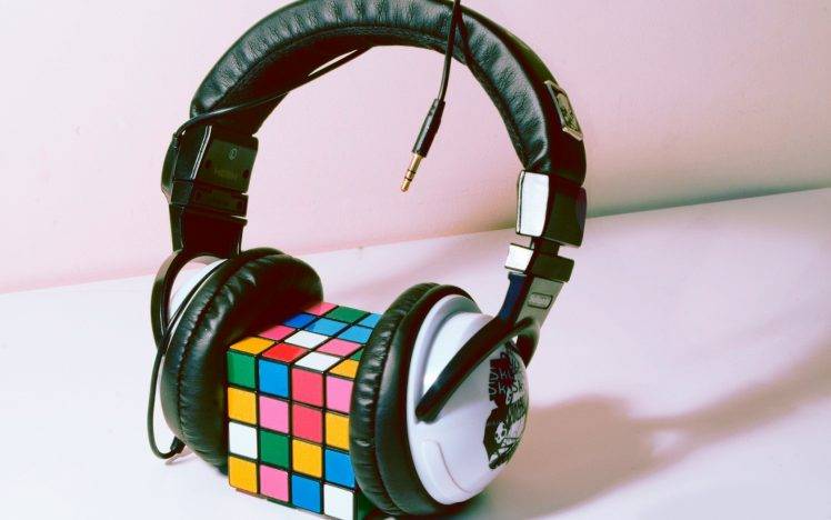 headphones, Rubiks Cube HD Wallpaper Desktop Background