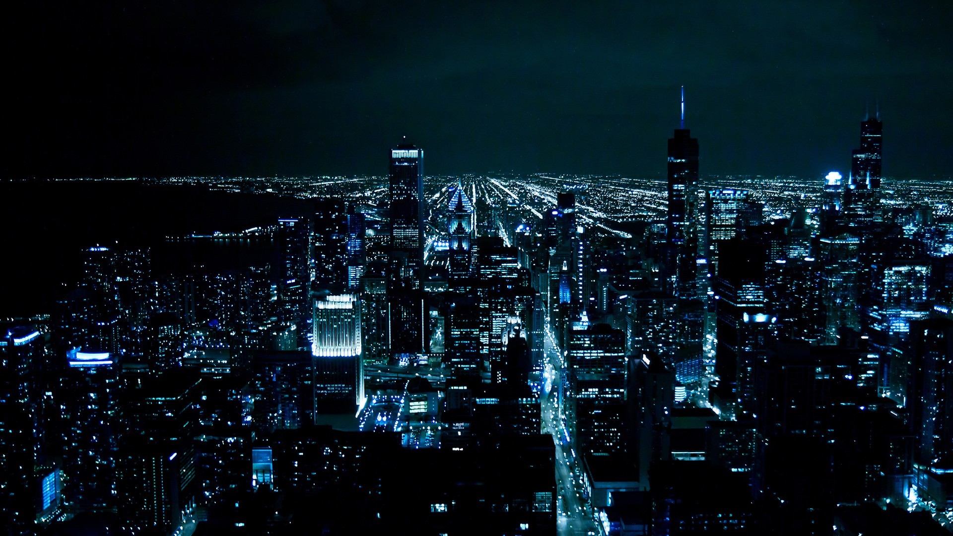 lights, Blue, Night, Chicago Wallpaper