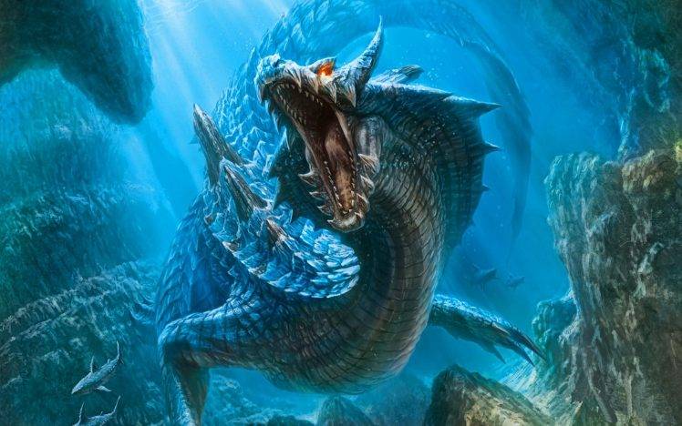 dragon, Sea, Water, Shark, Monster Hunter, Lagiacrus HD Wallpaper Desktop Background