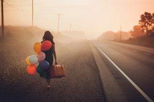 road, Balloons, Sad, Women