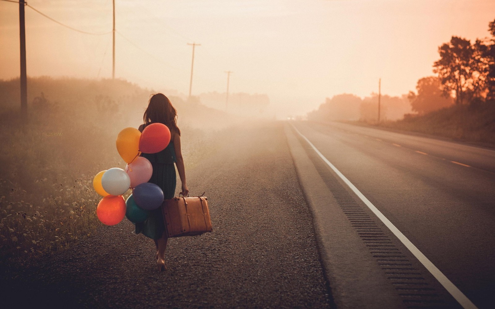 road, Balloons, Sad, Women Wallpaper