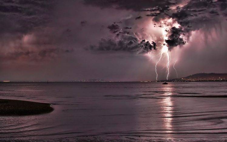 lightning, Water, Clouds HD Wallpaper Desktop Background