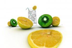 lemons, Kiwi (fruit), Glass, Ice