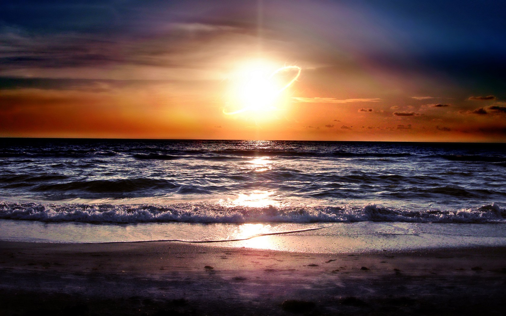 sunset, Beach, Sea, Waves Wallpaper