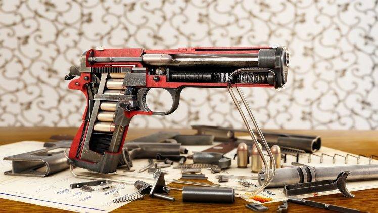 gun, Pistol, M1911, Ammunition, Cutaway HD Wallpaper Desktop Background