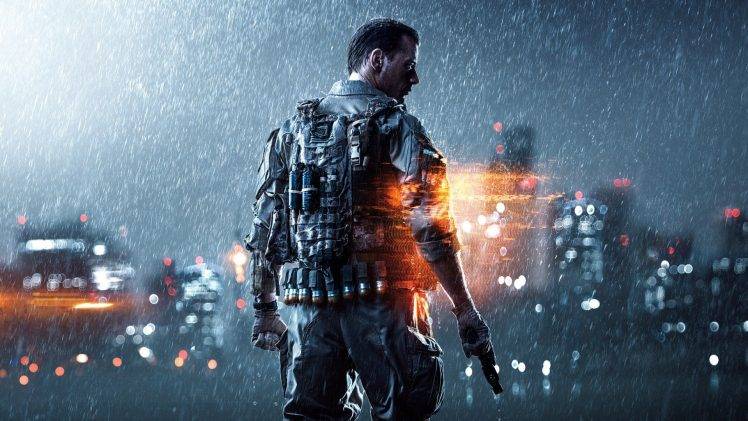 Battlefield 4, Battlefield, Gun, Pistol, Soldier, Rain, Lights, People HD Wallpaper Desktop Background