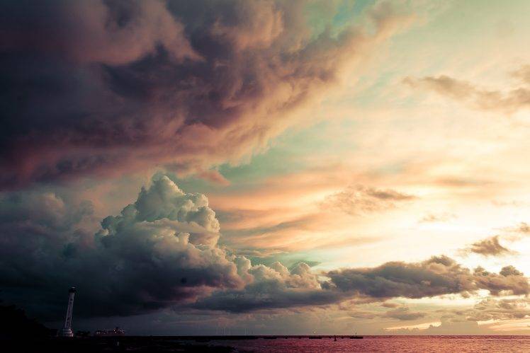 clouds, Lighthouse, Water HD Wallpaper Desktop Background