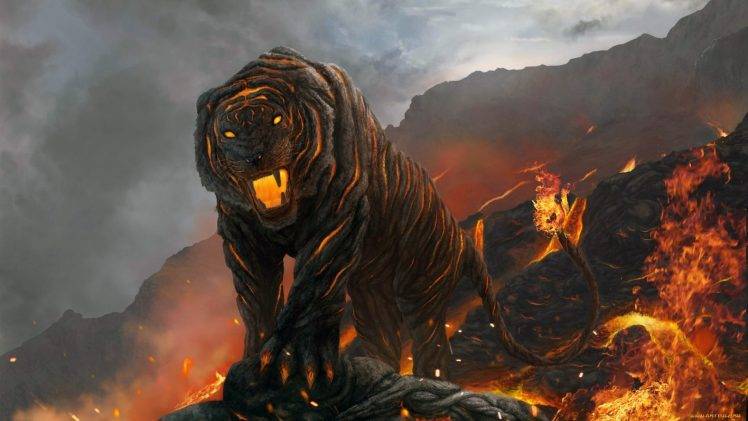 tiger, Volcano, Lava, Fire HD Wallpaper Desktop Background