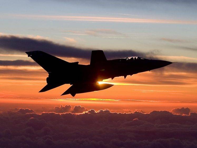 Panavia Tornado, Airplane, Aircraft, Jet, Silhouette, Clouds, Sunset HD Wallpaper Desktop Background