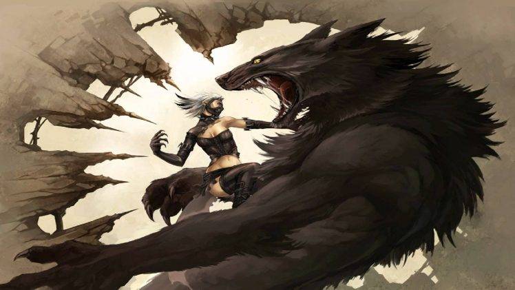 wolf, Werewolves, Women, Fighting HD Wallpaper Desktop Background