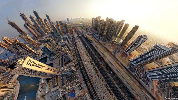 building, Aerial View, Dubai, Fisheye Lens HD Wallpaper Desktop Background