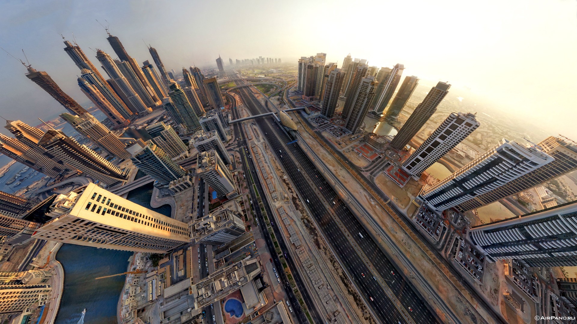building, Aerial View, Dubai, Fisheye Lens Wallpaper