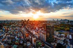 HDR, Building, Sunset, Tokyo, Clouds
