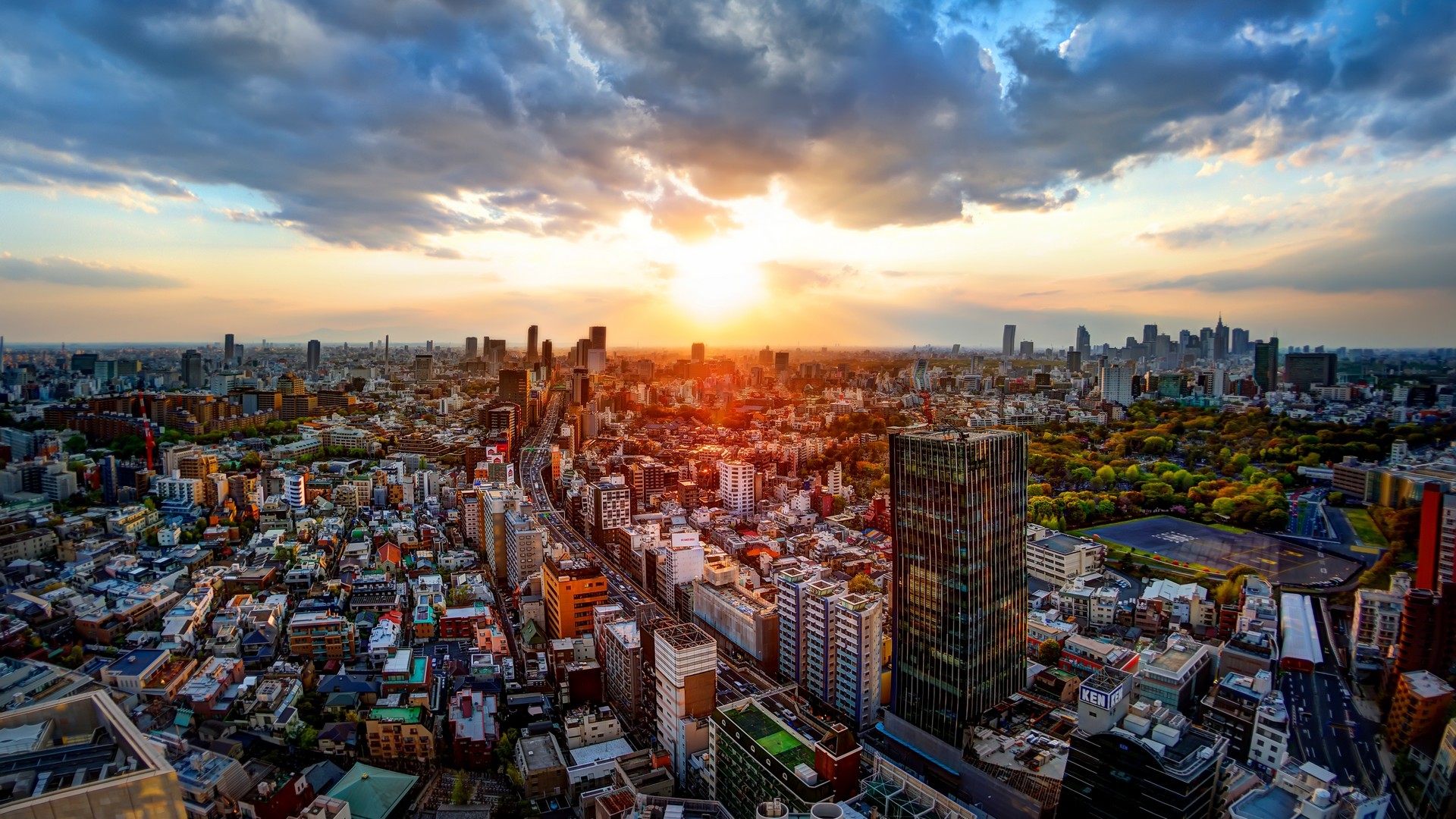 HDR, Building, Sunset, Tokyo, Clouds Wallpaper