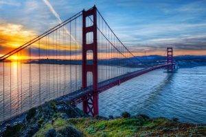 HDR, Bridge, Sunset, Sea, Golden Gate Bridge