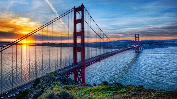 HDR, Bridge, Sunset, Sea, Golden Gate Bridge HD Wallpaper Desktop Background