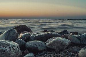 sunset, Stones, Seals, Water, Beach