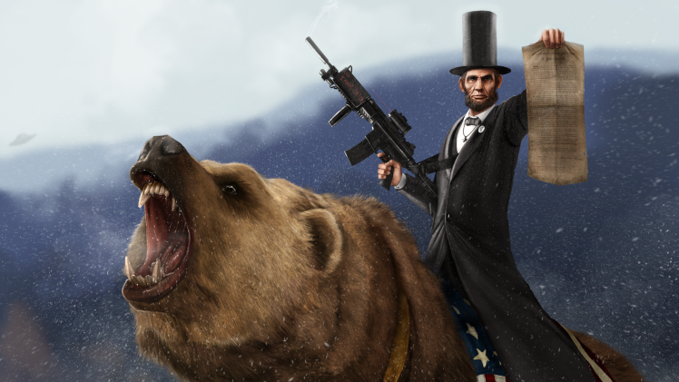 Abraham Lincoln, Gun, Grizzly Bears, Bears, Machine Gun HD Wallpaper Desktop Background