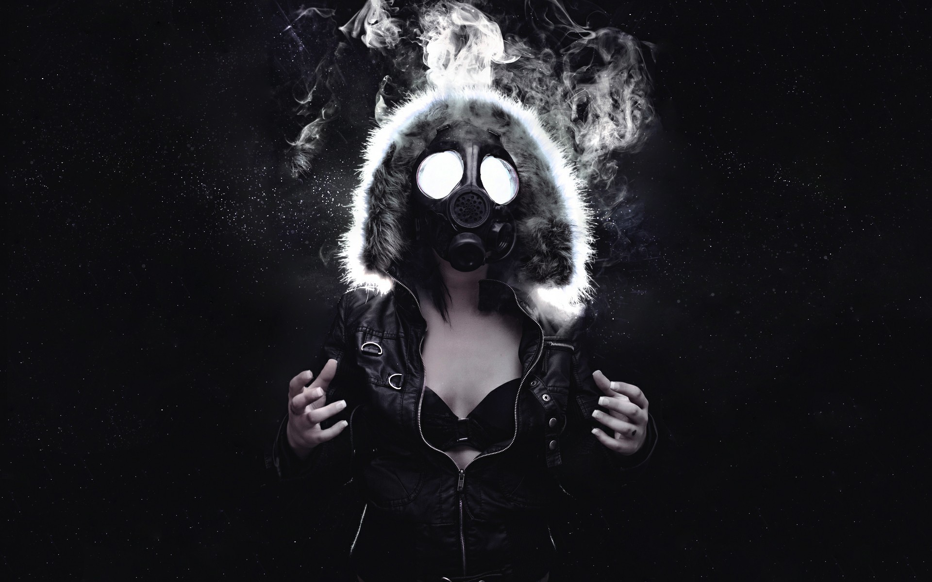 smoke, Gas Masks, Women, Black Wallpaper