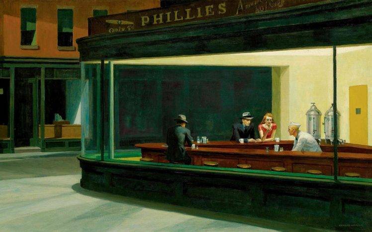 painting, Restaurant, Nighthawks, Edward Hopper, Classic Art HD Wallpaper Desktop Background