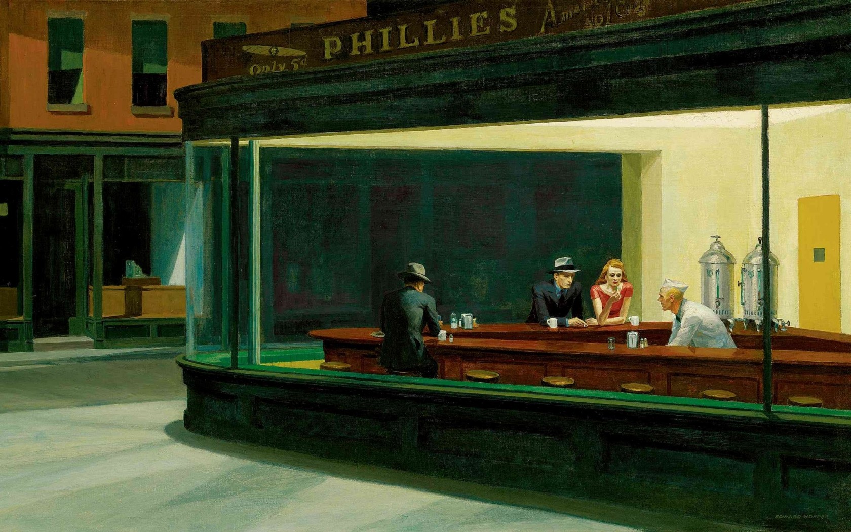 painting, Restaurant, Nighthawks, Edward Hopper, Classic Art Wallpaper