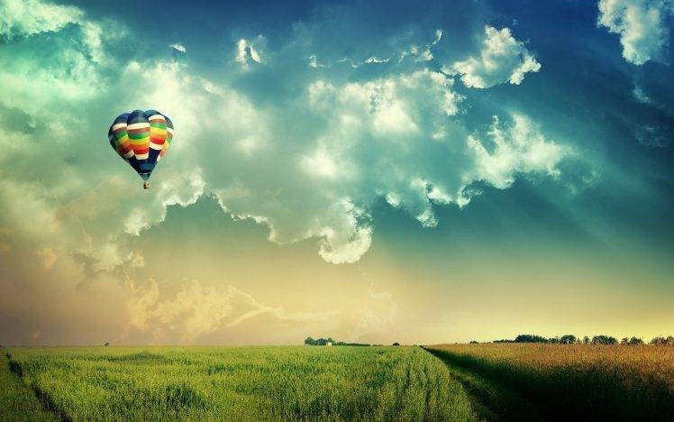 hot Air Balloons, Field, Clouds HD Wallpaper Desktop Background